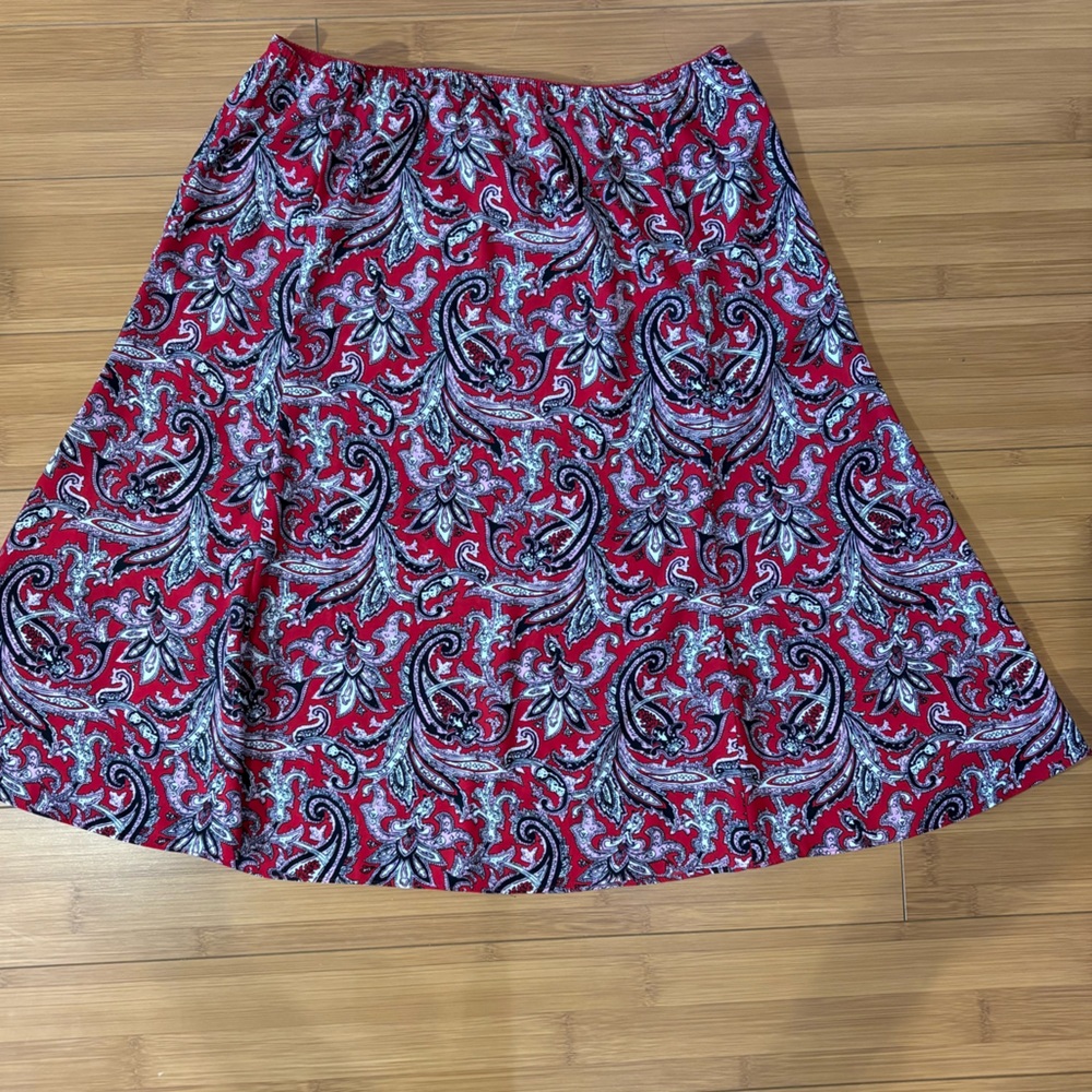 Rena Rowan Vibrant Red and Black Paisley Midi Skirt